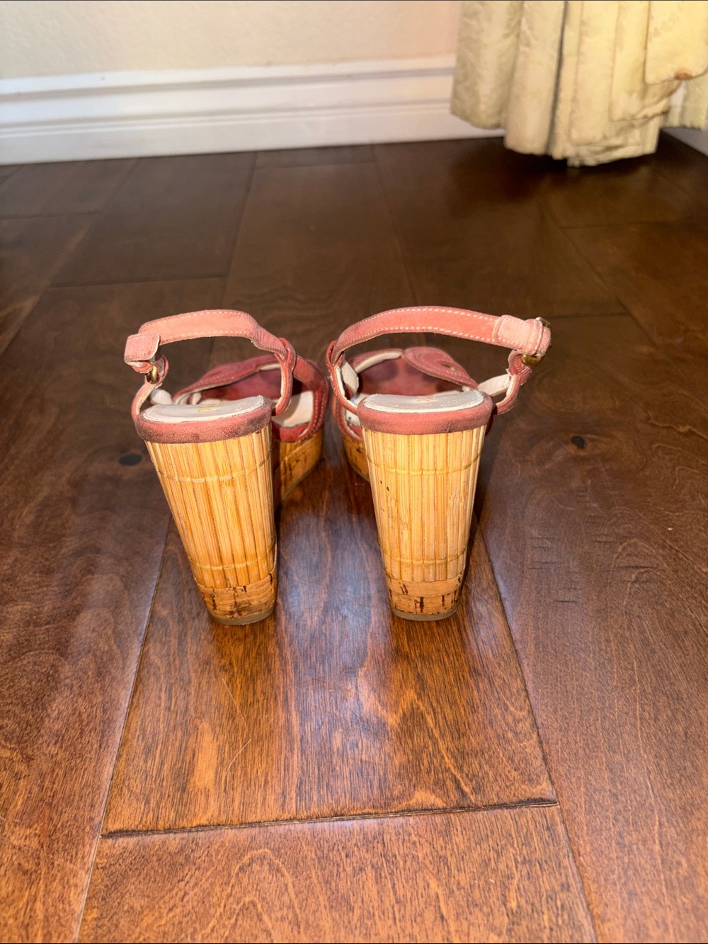 Prada Coral-Peach Leather Slingback Wedge Sandals - Picture 8 of 16